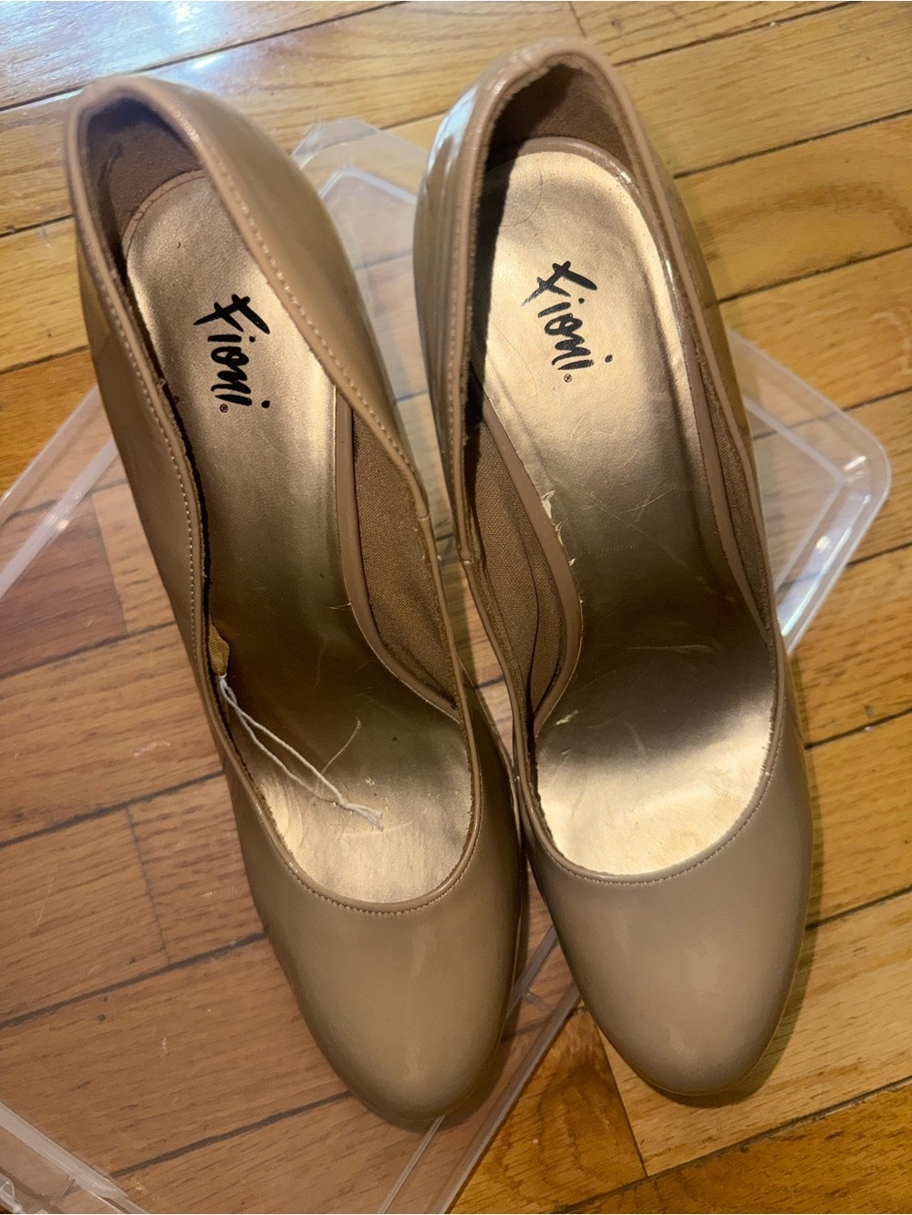 FIONI Clothing Taupe Round-Toe Patent Pumps